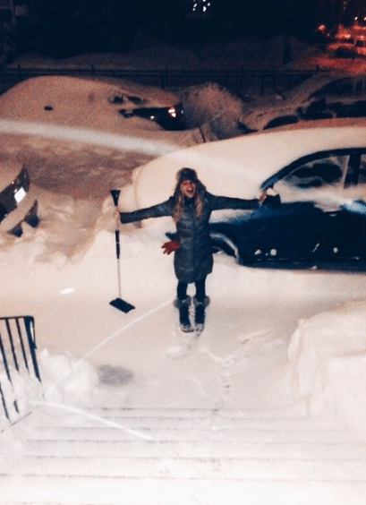 My sister took this picture of me during the first blizzard of 2015.  I specify first because there were about EIGHT of them in two months, with Boston breaking its snowfall record.  I am not a snow person.  I am a palm trees and sunshine person.  Thank god for garage parking.